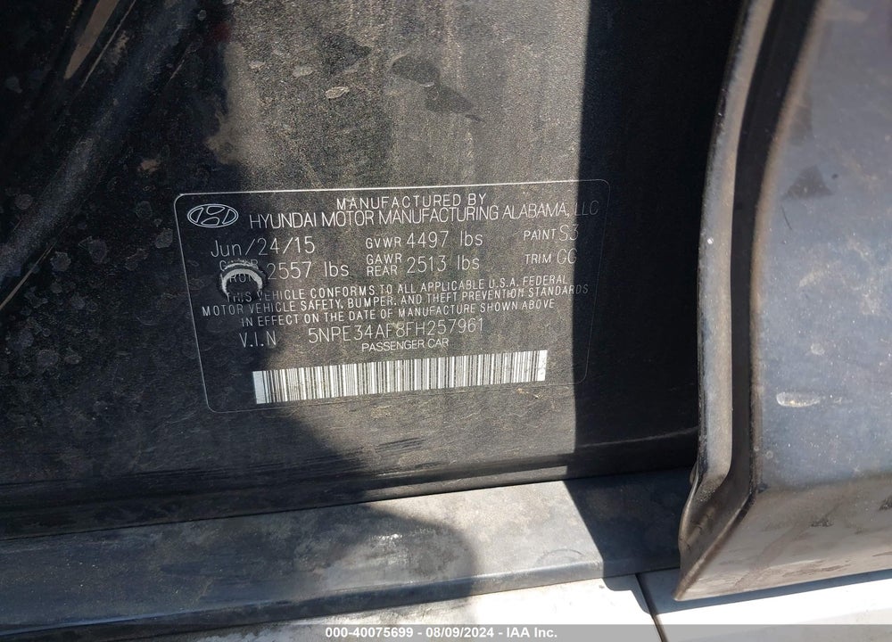 2015 HYUNDAI SONATA SPORT VIN: 5NPE34AF8FH257961