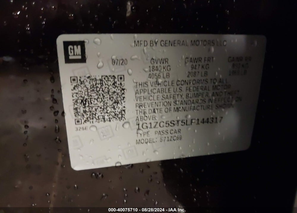 2020 CHEVROLET MALIBU FWD 1FL VIN: 1G1ZC5ST5LF144317