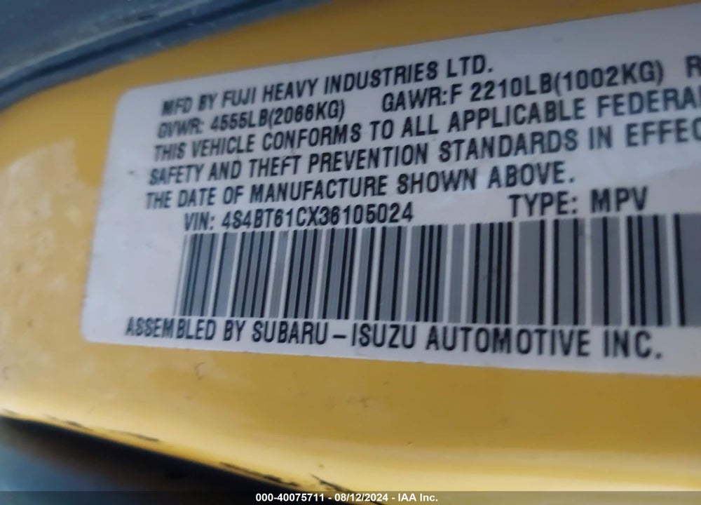 2003 SUBARU BAJA VIN: 4S4BT61CX36105024
