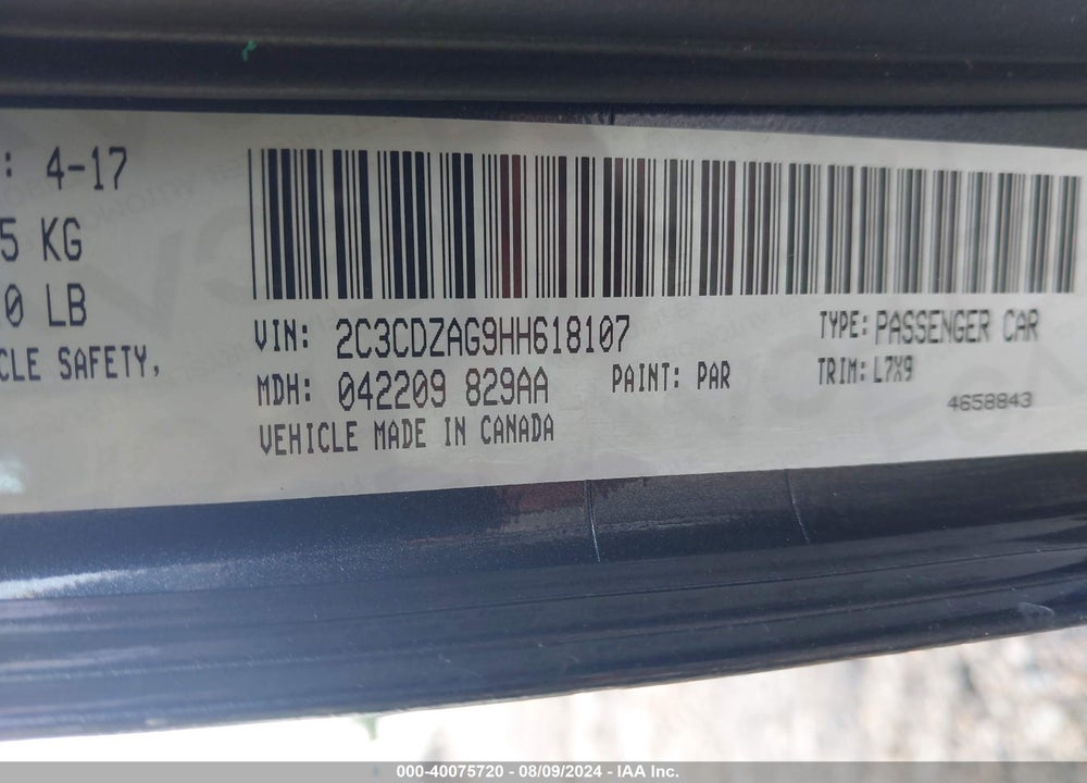 2017 DODGE CHALLENGER SXT VIN: 2C3CDZAG9HH618107