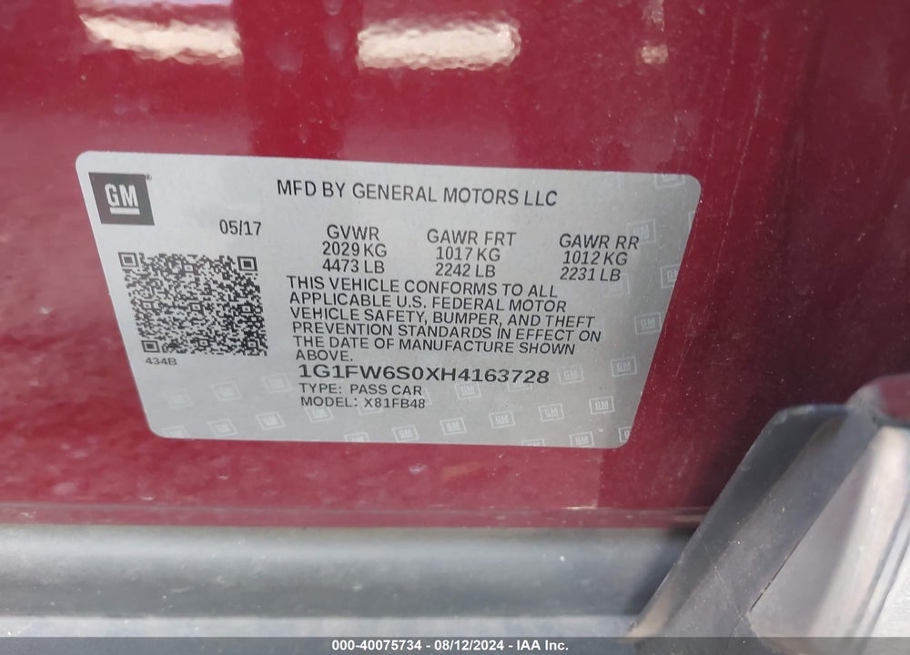 2017 CHEVROLET BOLT EV LT VIN: 1G1FW6S0XH4163728