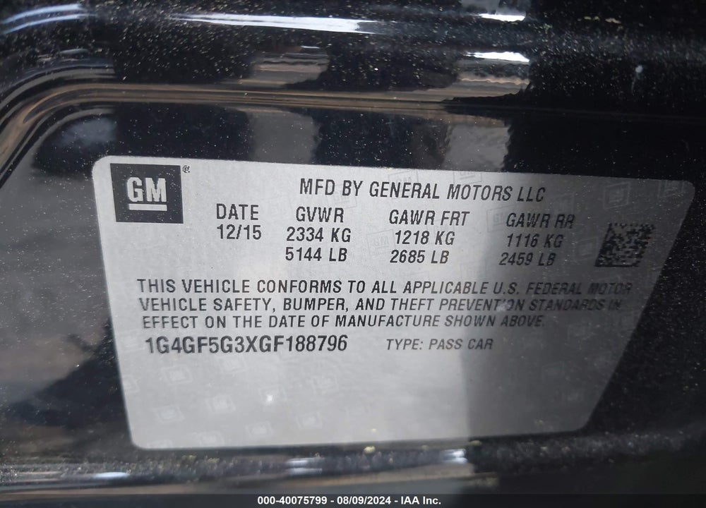 2016 BUICK LACROSSE PREMIUM II VIN: 1G4GF5G3XGF188796