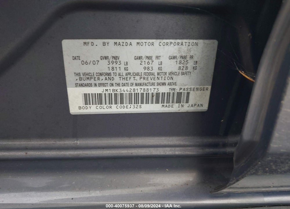 2008 MAZDA 3 S GRAND TOURING VIN: JM1BK344281788173