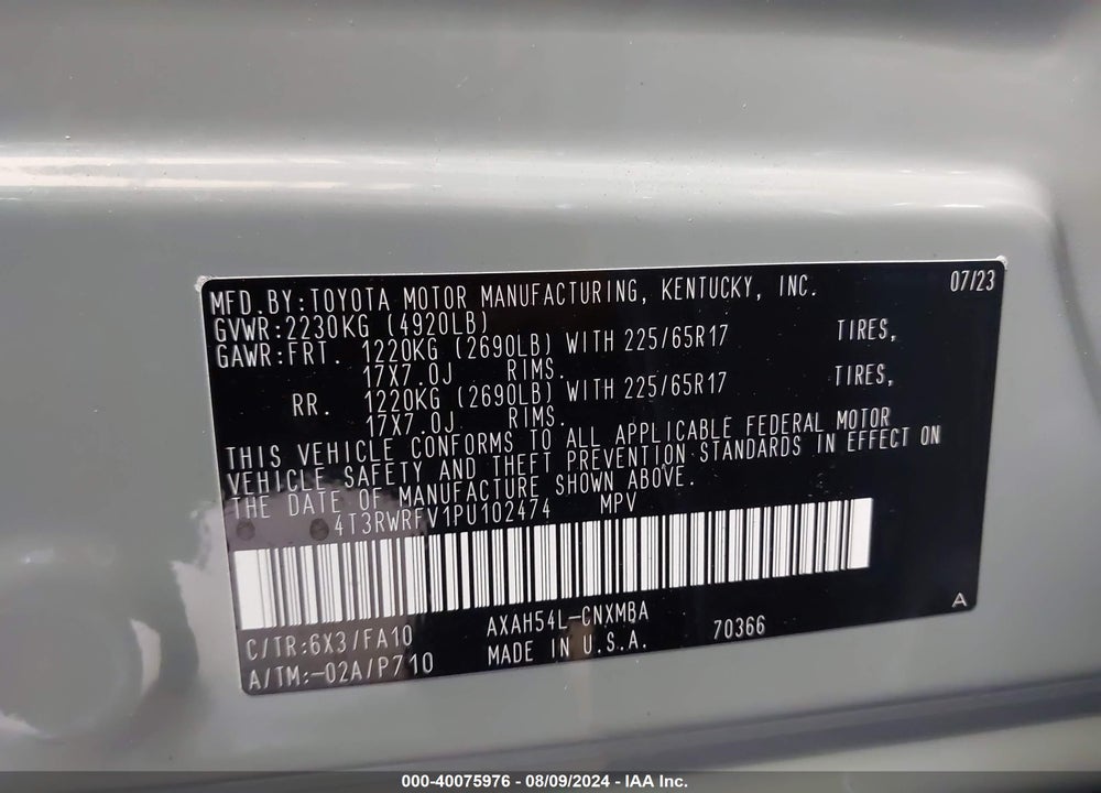 2023 TOYOTA RAV4 HYBRID XLE VIN: 4T3RWRFV1PU102474