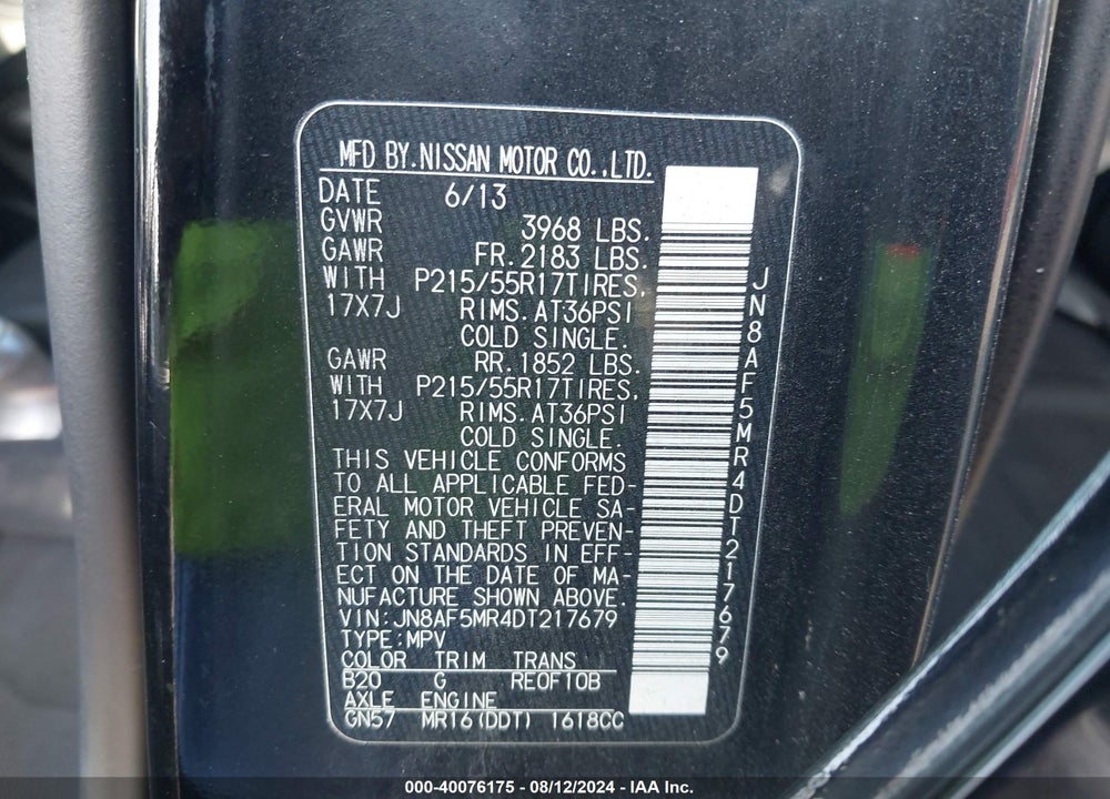 2013 NISSAN JUKE NISMO/S/SL/SV VIN: JN8AF5MR4DT217679