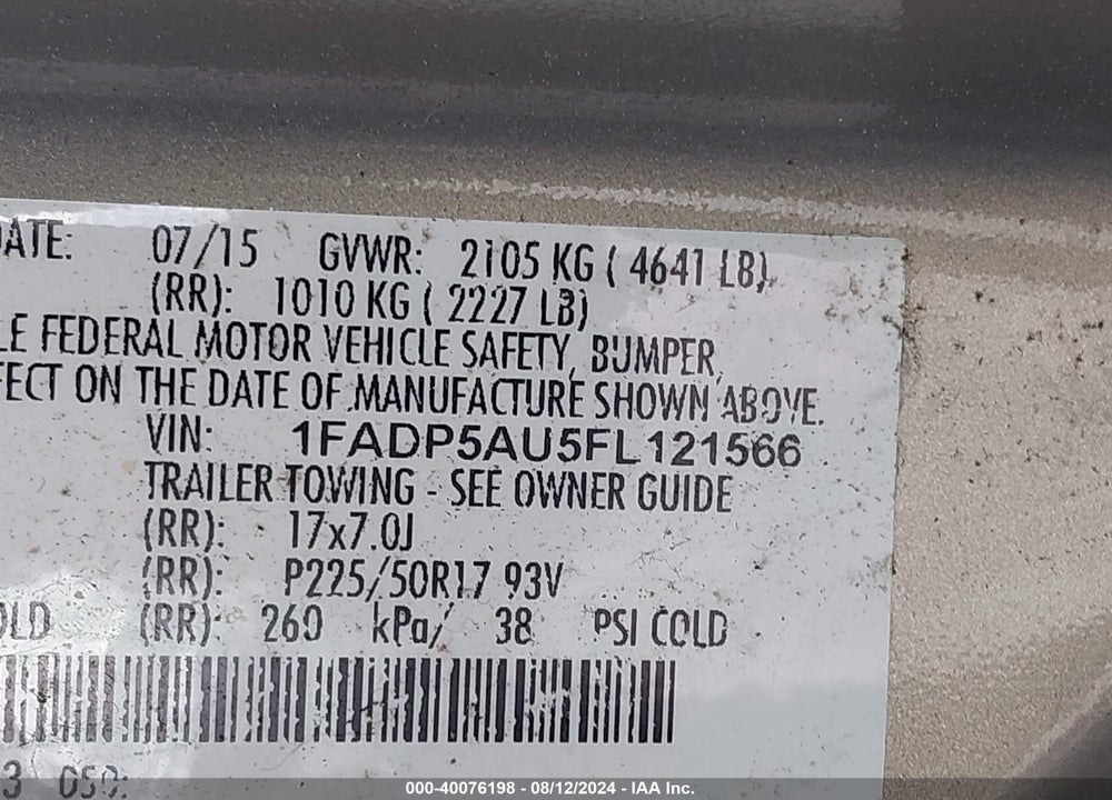 2015 FORD C-MAX HYBRID SE VIN: 1FADP5AU5FL121566