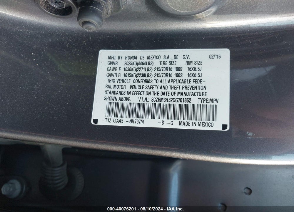 2016 HONDA CR-V LX VIN: 3CZRM3H32GG701862