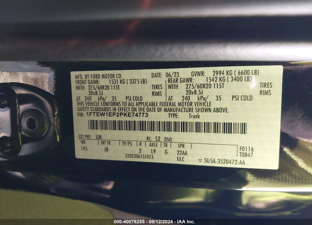 2023 FORD F-150 XL VIN: 1FTEW1EP2PKE74773