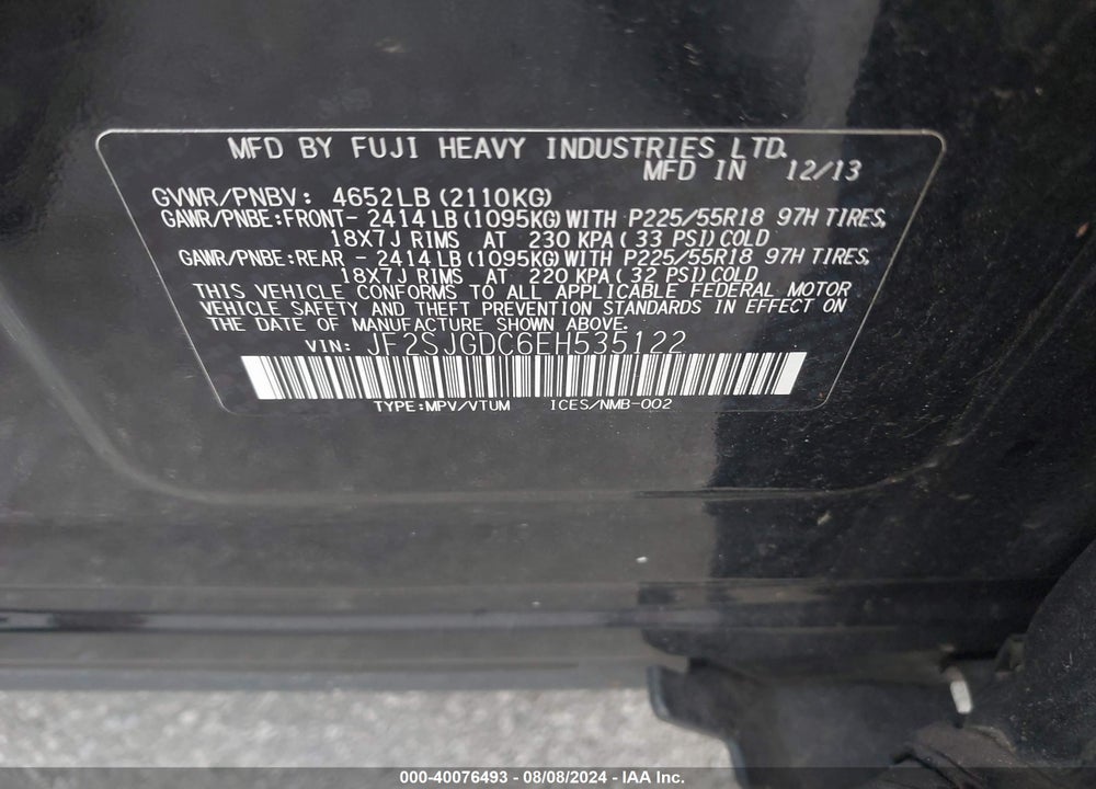 2014 SUBARU FORESTER 2.0XT PREMIUM VIN: JF2SJGDC6EH535122