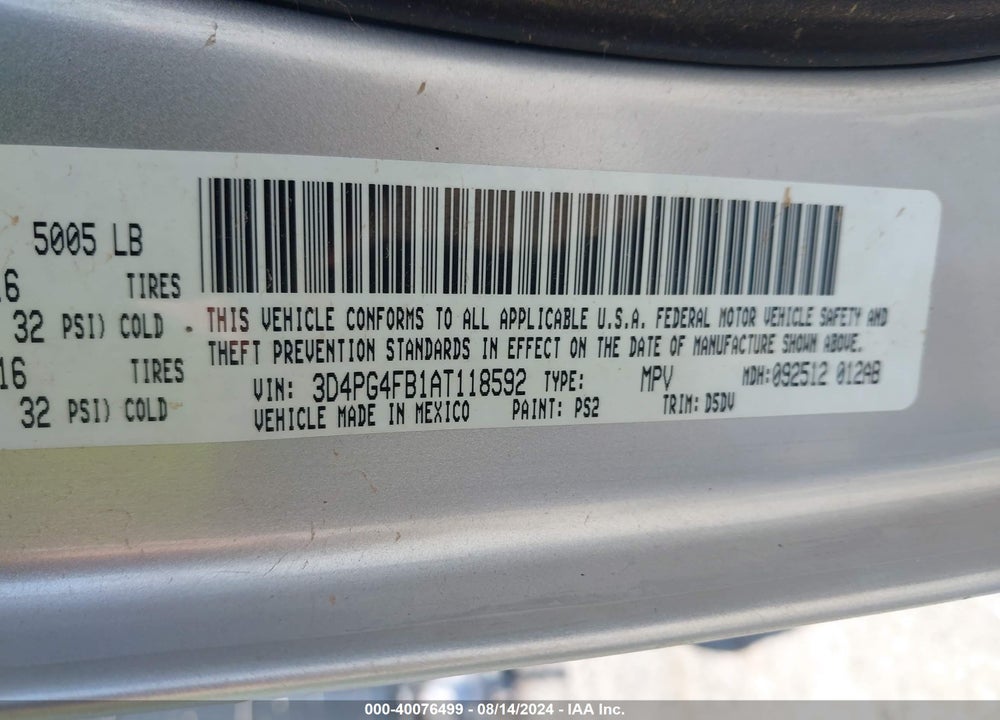 2010 DODGE JOURNEY SE VIN: 3D4PG4FB1AT118592