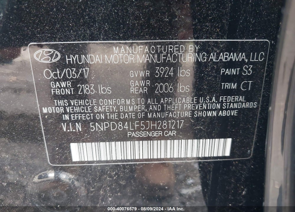 2018 HYUNDAI ELANTRA SEL VIN: 5NPD84LF5JH281217