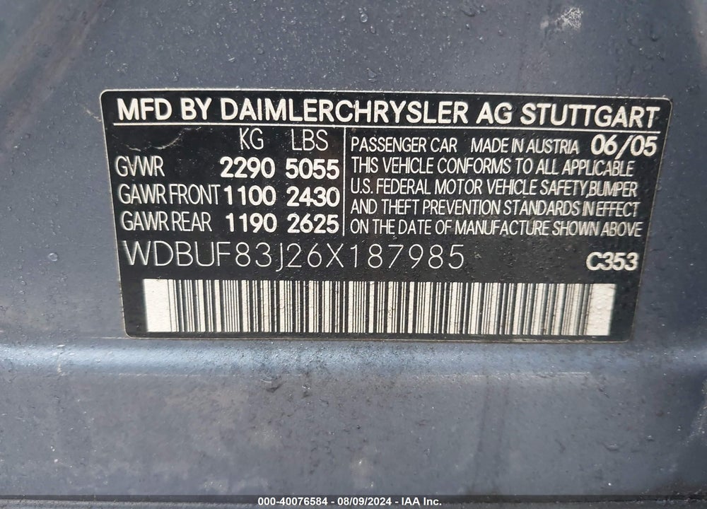 2006 MERCEDES-BENZ E 500 4MATIC VIN: WDBUF83J26X187985