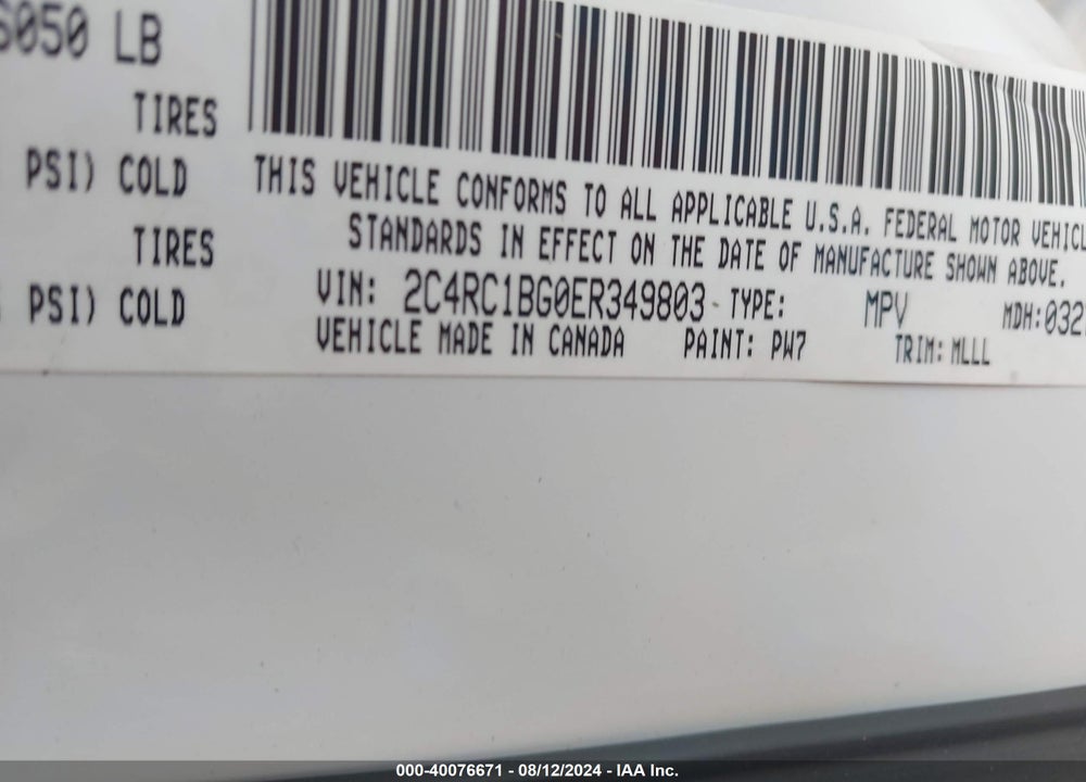 2014 CHRYSLER TOWN & COUNTRY TOURING VIN: 2C4RC1BG0ER349803