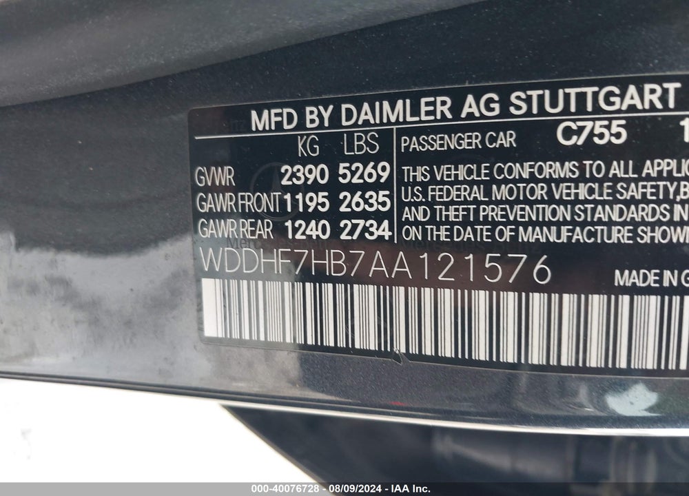 2010 MERCEDES-BENZ E 63 AMG VIN: WDDHF7HB7AA121576