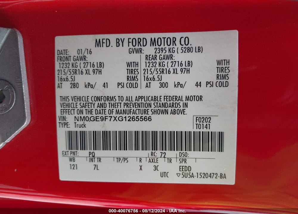 2016 FORD TRANSIT CONNECT XLT VIN: NM0GE9F7XG1265566