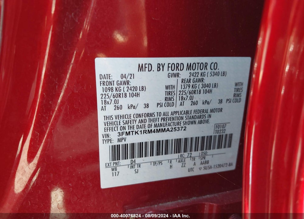 2021 FORD MUSTANG MACH-E SELECT VIN: 3FMTK1RM4MMA25372
