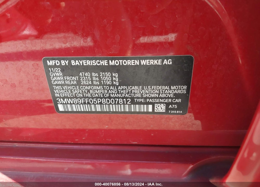 2023 BMW 330I XDRIVE VIN: 3MW89FF05P8D07812