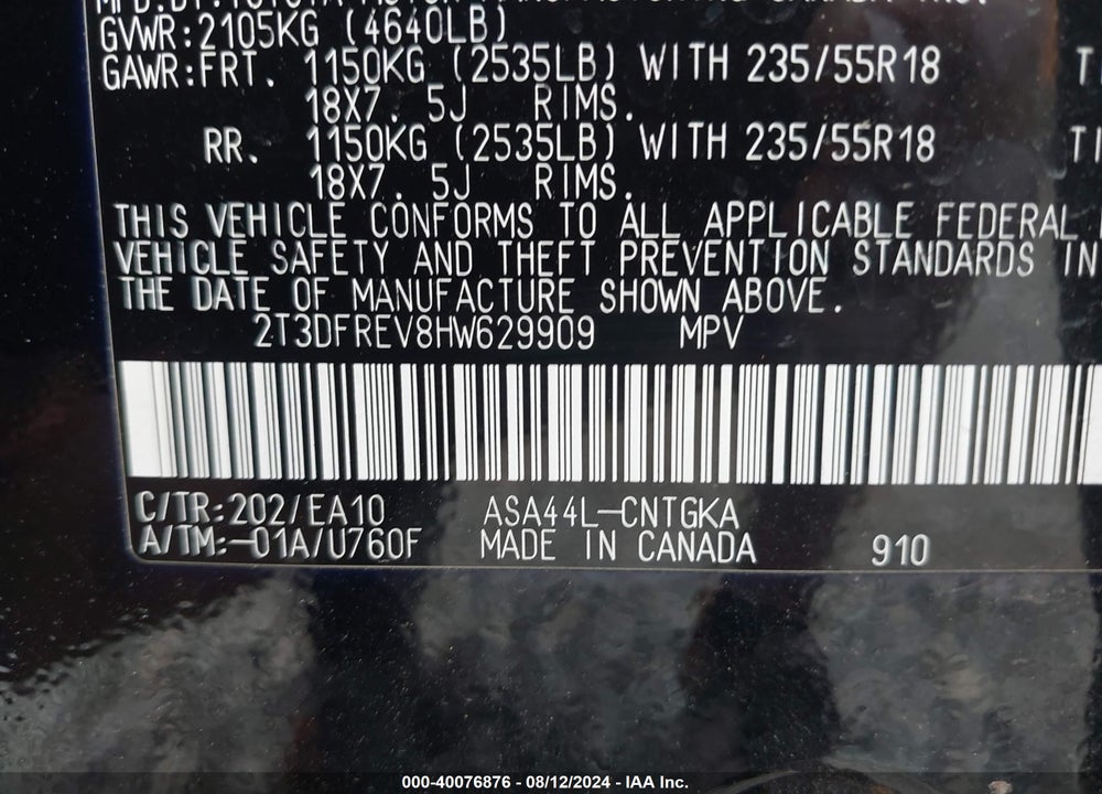 2017 TOYOTA RAV4 LIMITED VIN: 2T3DFREV8HW629909