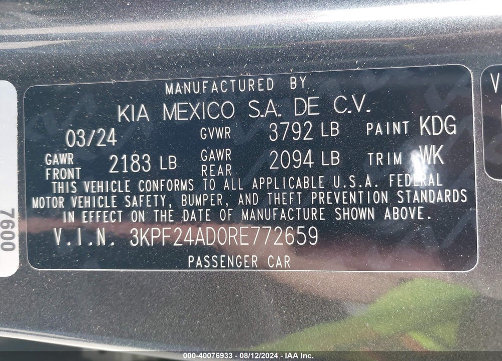 2024 KIA FORTE LX VIN: 3KPF24AD0RE772659