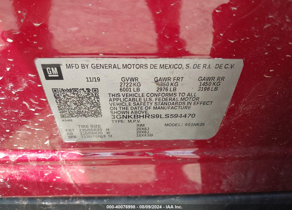 2020 CHEVROLET BLAZER AWD 2LT VIN: 3GNKBHRS9LS594470