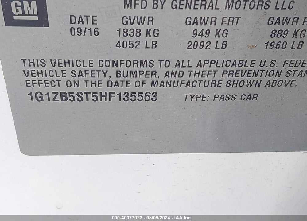 2017 CHEVROLET MALIBU LS VIN: 1G1ZB5ST5HF135563
