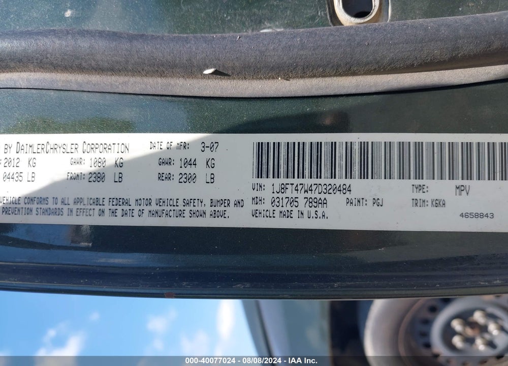2007 JEEP COMPASS SPORT VIN: 1J8FT47W47D320484