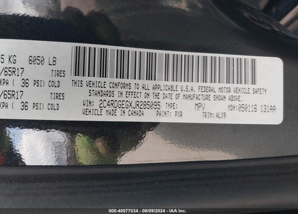 2018 DODGE GRAND CARAVAN GT VIN: 2C4RDGEGXJR285095