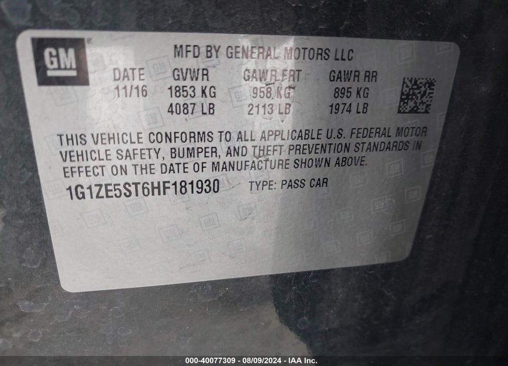 2017 CHEVROLET MALIBU 1LT VIN: 1G1ZE5ST6HF181930