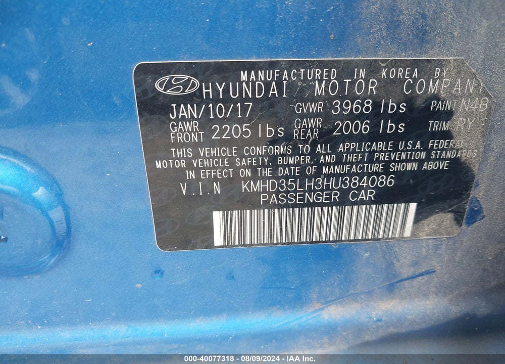 2017 HYUNDAI ELANTRA GT VIN: KMHD35LH3HU384086