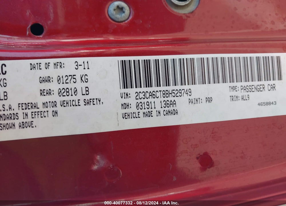 2011 CHRYSLER 300C VIN: 2C3CA6CT8BH529749