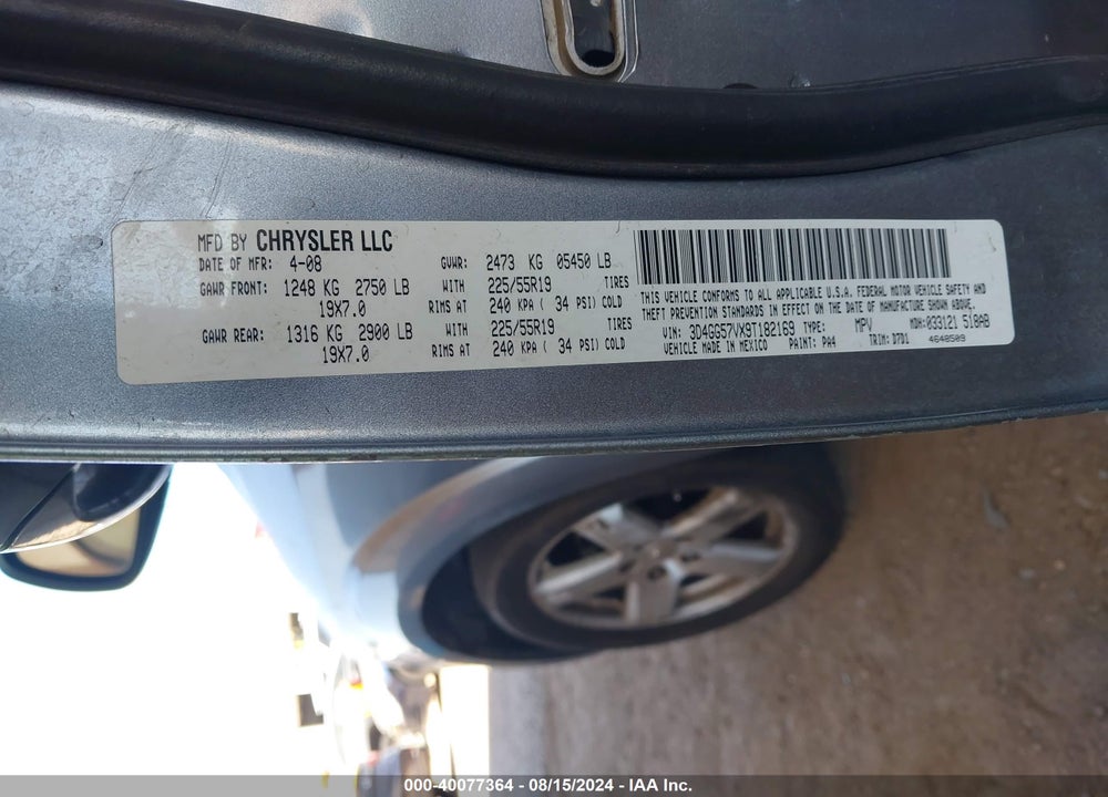 2009 DODGE JOURNEY SXT VIN: 3D4GG57VX9T182169