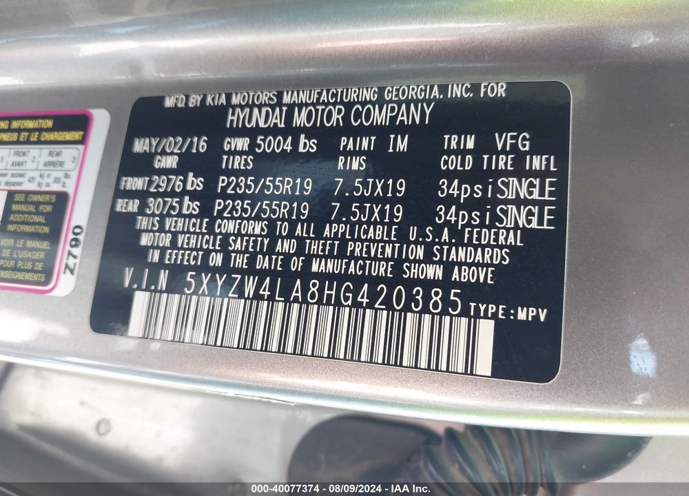 2017 HYUNDAI SANTA FE SPORT 2.0T ULTIMATE VIN: 5XYZW4LA8HG420385