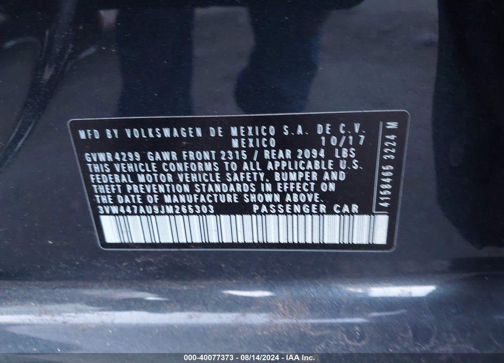 2018 VOLKSWAGEN GOLF GTI 2.0T AUTOBAHN/2.0T S/2.0T SE VIN: 3VW447AU9JM265303