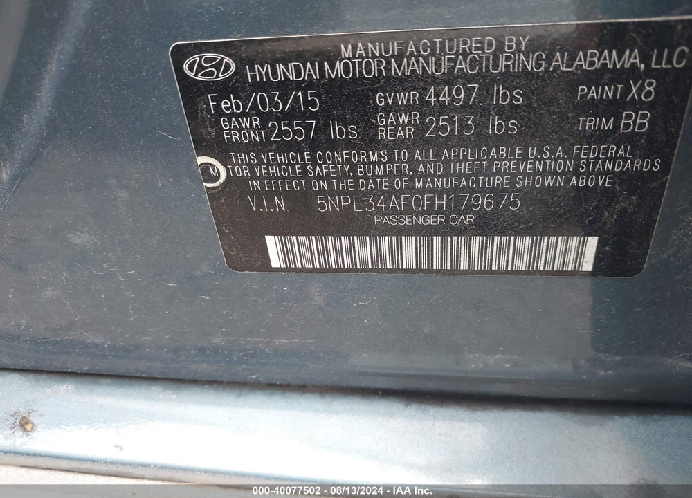 2015 HYUNDAI SONATA LIMITED VIN: 5NPE34AF0FH179675