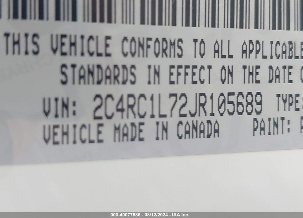 2018 CHRYSLER PACIFICA HYBRID TOURING L VIN: 2C4RC1L72JR105689