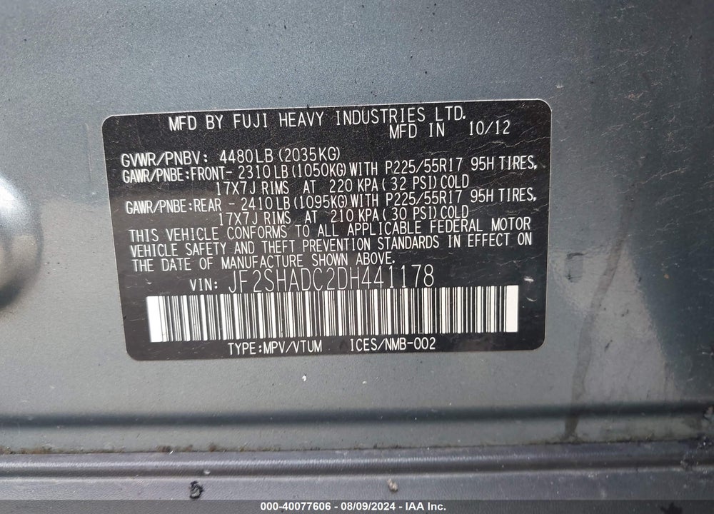 2013 SUBARU FORESTER 2.5X PREMIUM VIN: JF2SHADC2DH441178