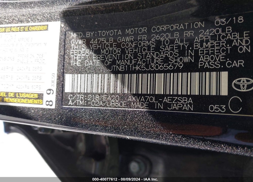 2018 TOYOTA CAMRY SE VIN: JTNB11HK5J3065679