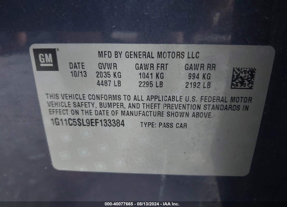 2014 CHEVROLET MALIBU 1LT VIN: 1G11C5SL9EF133384