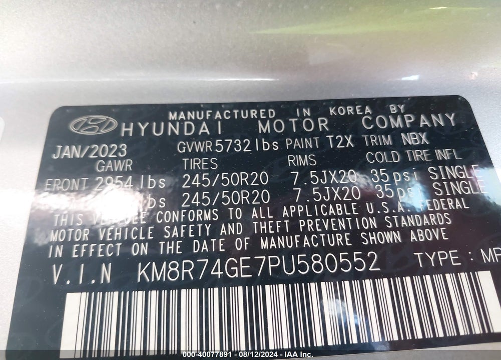 2023 HYUNDAI PALISADE CALLIGRAPHY VIN: KM8R74GE7PU580552