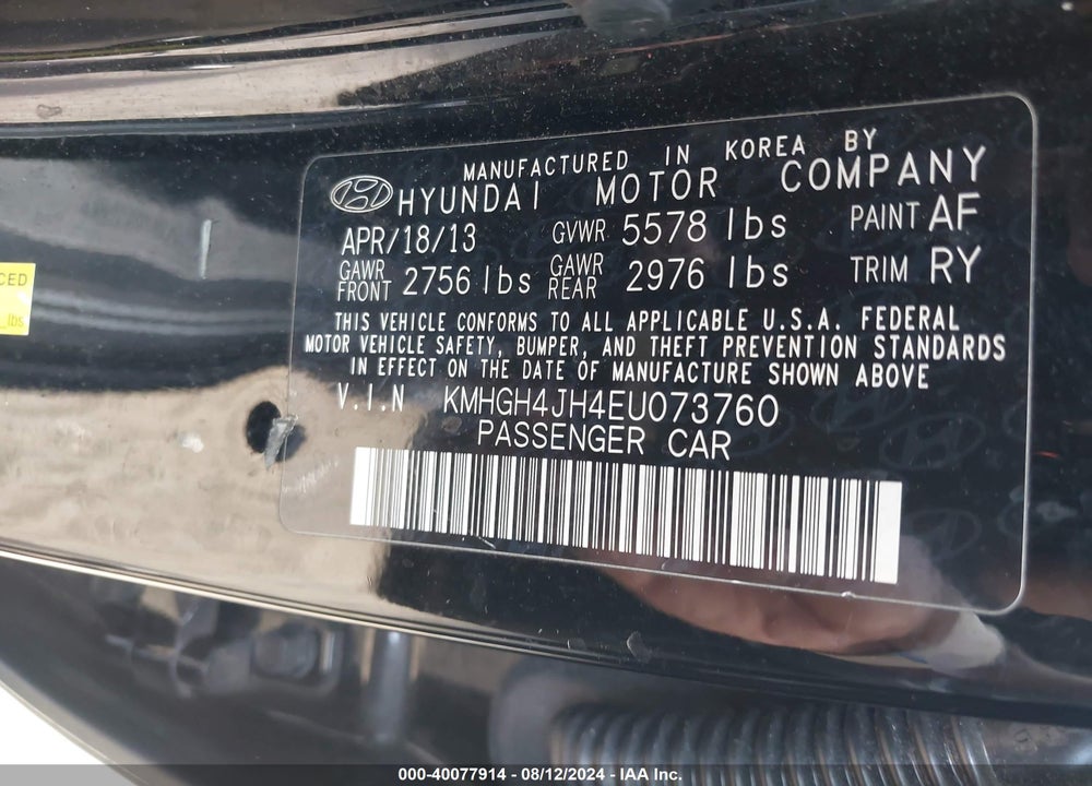 2014 HYUNDAI EQUUS ULTIMATE VIN: KMHGH4JH4EU073760