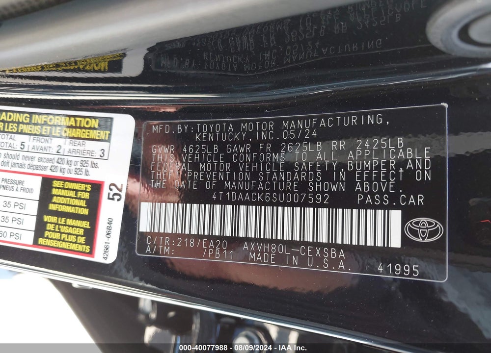 2025 TOYOTA CAMRY SE VIN: 4T1DAACK6SU007592