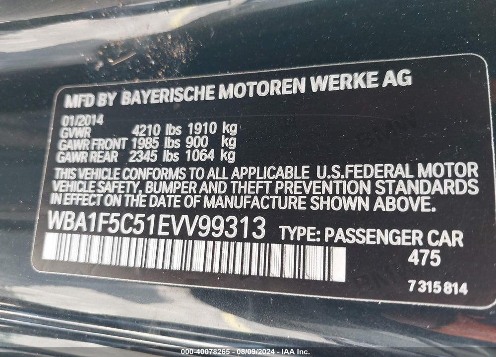 2014 BMW 228I VIN: WBA1F5C51EVV99313