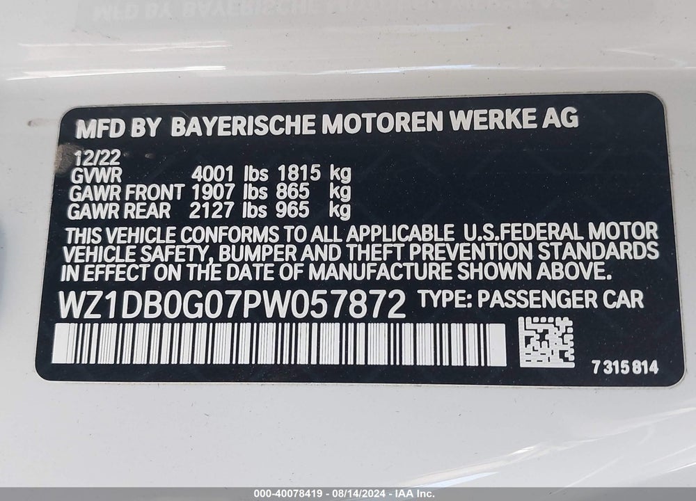 2023 TOYOTA GR SUPRA 3.0 PREMIUM VIN: WZ1DB0G07PW057872