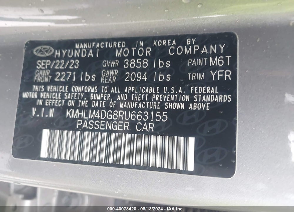 2024 HYUNDAI ELANTRA SEL VIN: KMHLM4DG8RU663155