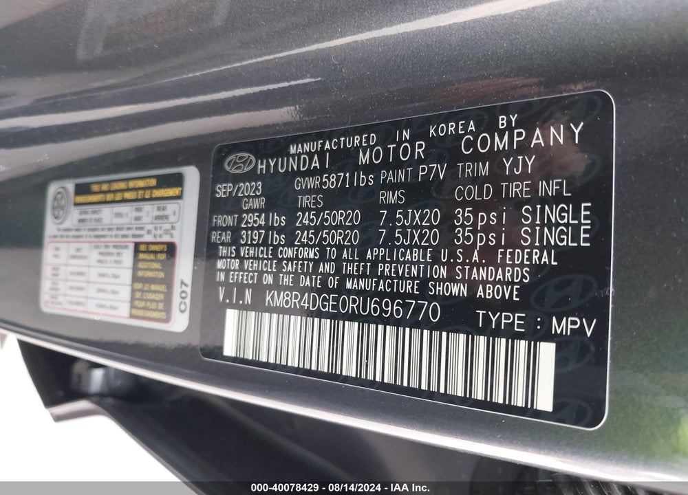 2024 HYUNDAI PALISADE SEL VIN: KM8R4DGE0RU696770