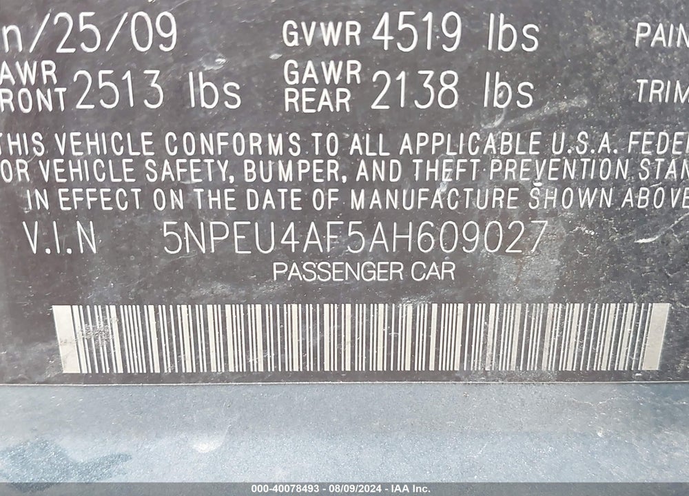 2010 HYUNDAI SONATA LIMITED V6 VIN: 5NPEU4AF5AH609027