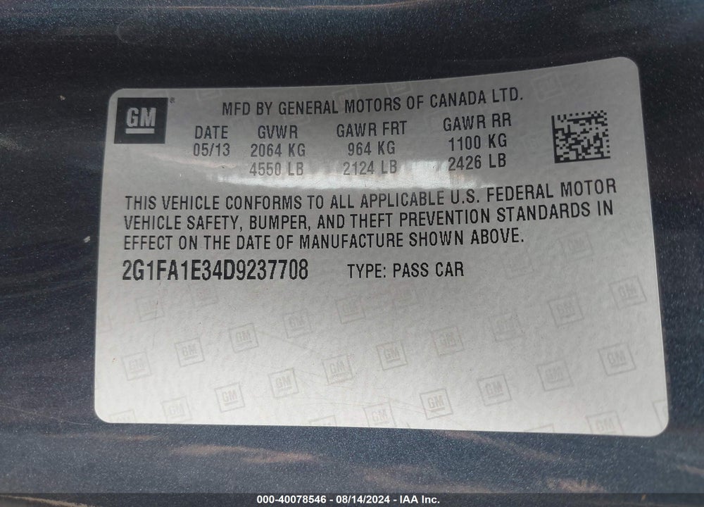 2013 CHEVROLET CAMARO VIN: 2G1FA1E34D9237708