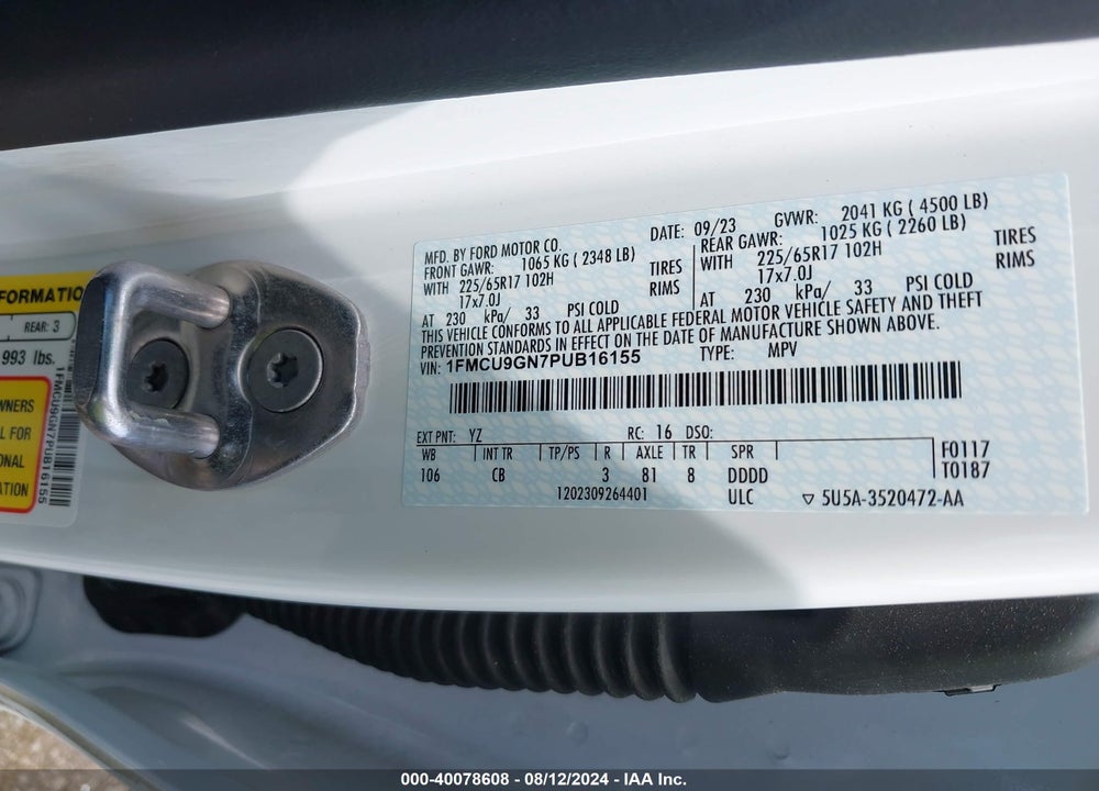 2023 FORD ESCAPE ACTIVE VIN: 1FMCU9GN7PUB16155