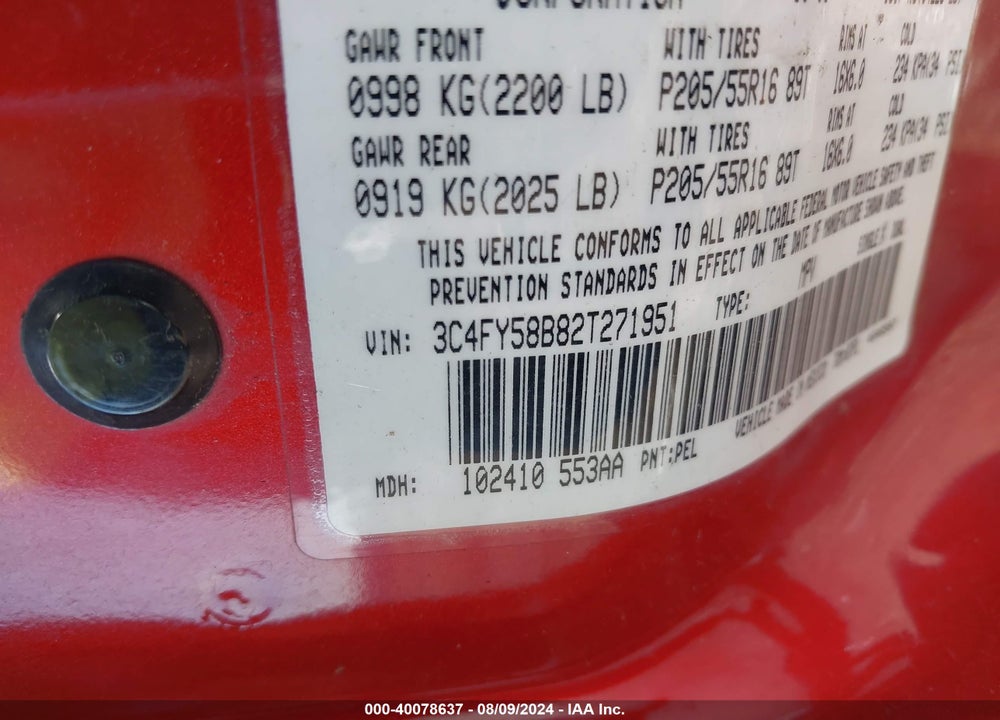 2002 CHRYSLER PT CRUISER TOURING VIN: 3C4FY58B82T271951