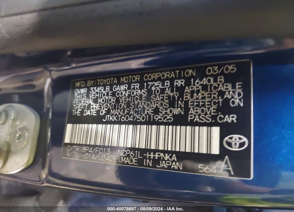 2005 SCION XA VIN: JTKKT604750119525